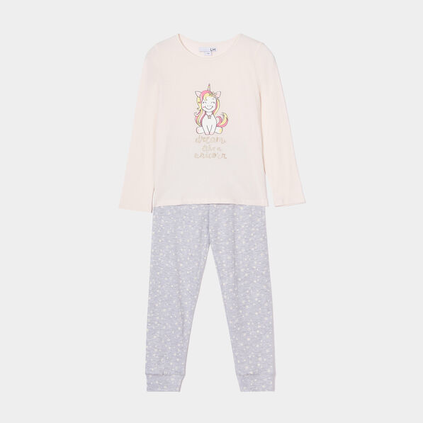 Ensemble pyjama 2 pièces bas resserré rose clair fille