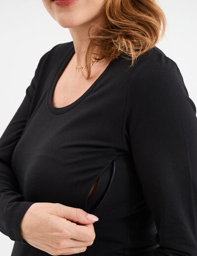 T-shirt allaitement manches longues noir femme maternité