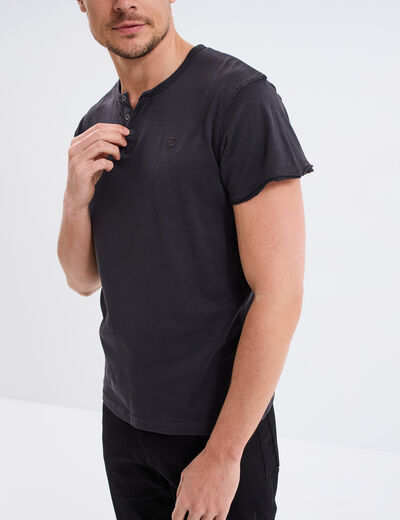 T-shirt col tunisien manches courte gris fonc&eacute; homme