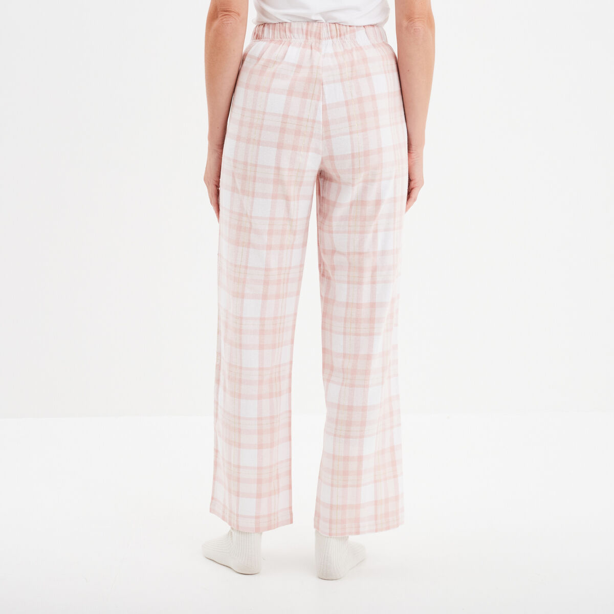 Pantalon de pyjama en coton ajusable ecru femme