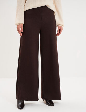 Pantalon large fluide taille &eacute;lastiqu&eacute;e marron fonc&eacute; femme