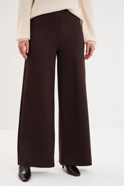 Pantalon large fluide taille &eacute;lastiqu&eacute;e marron fonc&eacute; femme
