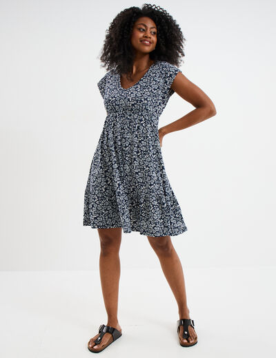Robe patineuse manches courtes bleu marine femme