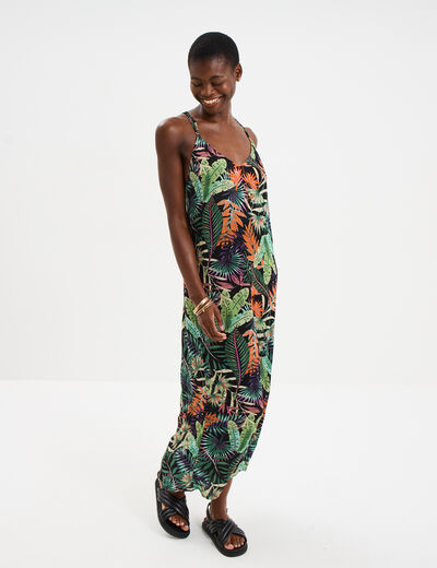 Robe longue bretelles croisées dos noir femme