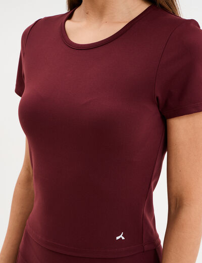 T-shirt de sport court ajust&eacute; violet fonc&eacute; femme