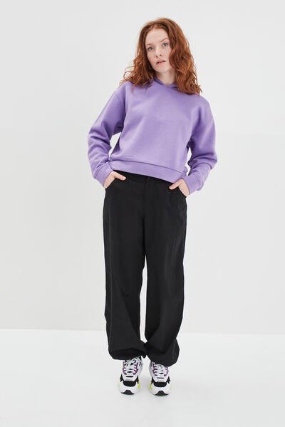 Sweat cropped à capuche hoodie parme femme