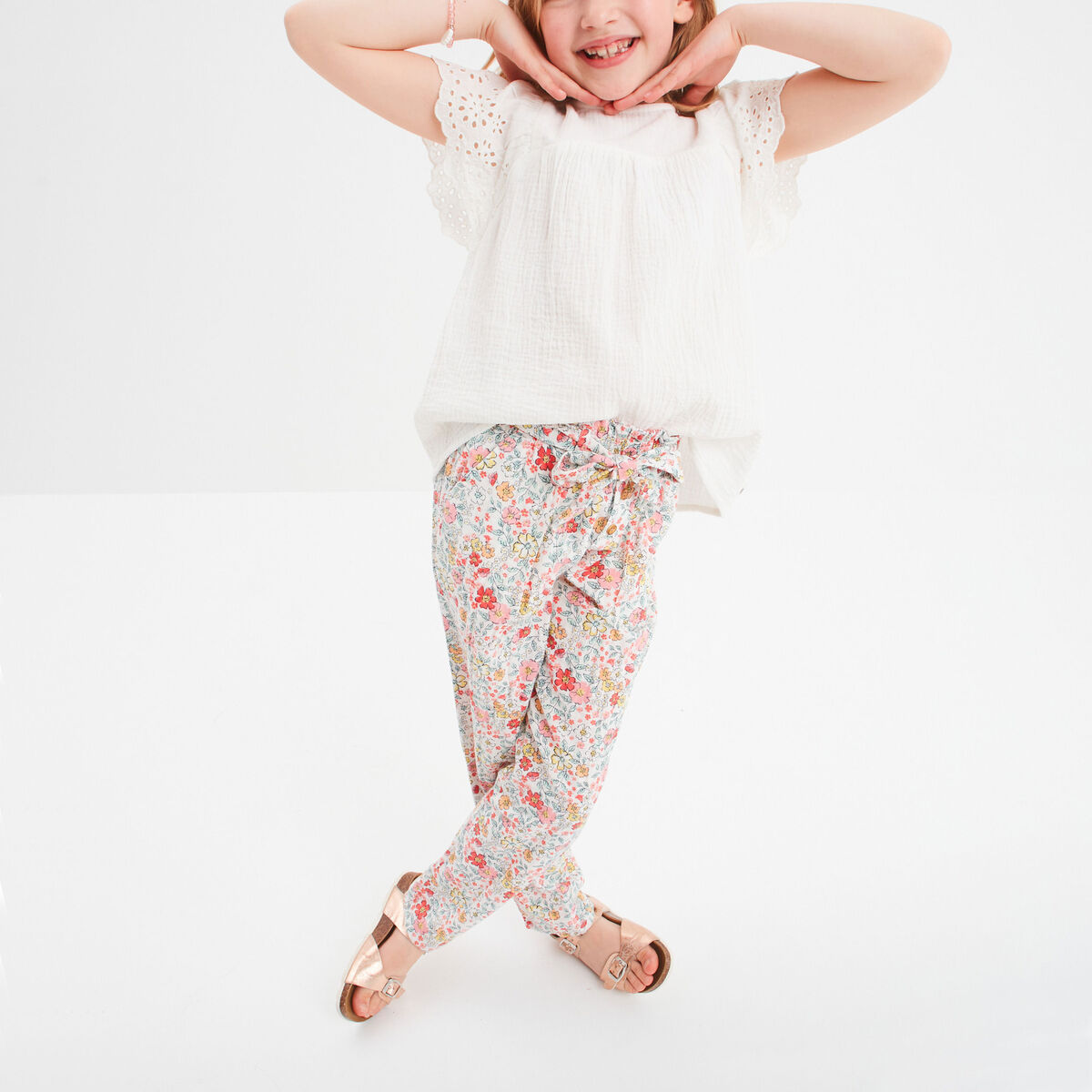 Blouse broderie anglaise gaze de coton ivoire fille