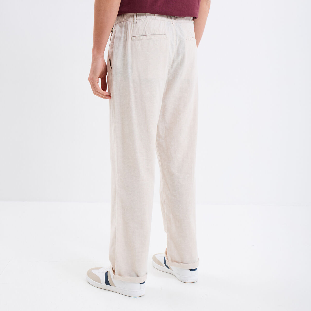 Pantalon chino mélange lin coton gris clair homme