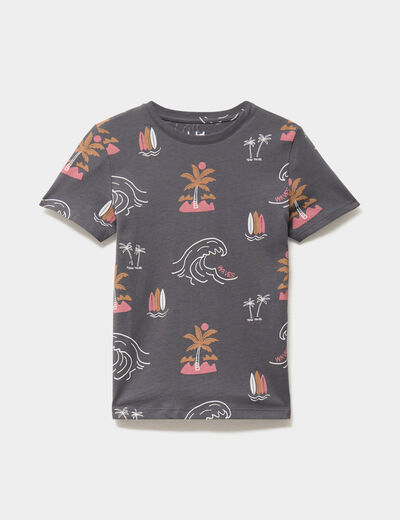 T-shirt manches courtes coton gris anthracite gar&ccedil;on
