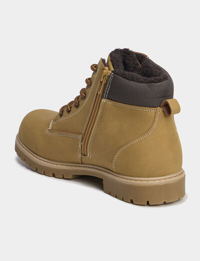 Boots fourr&eacute;es zipp&eacute;es &agrave; lacets camel gar&ccedil;on