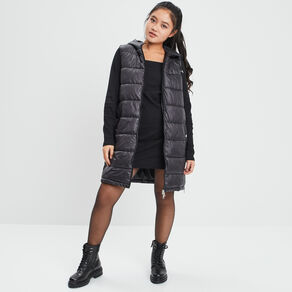 Doudoune longue sans manches noir femme