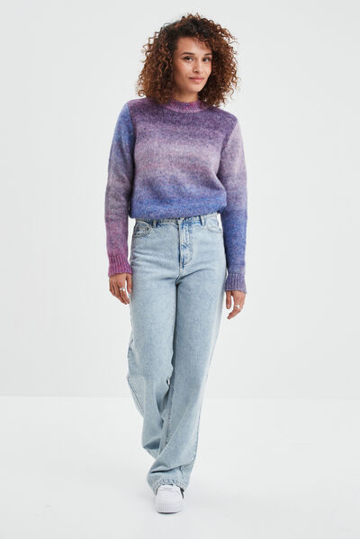 Pull col rond manches longues Liberto violet femme