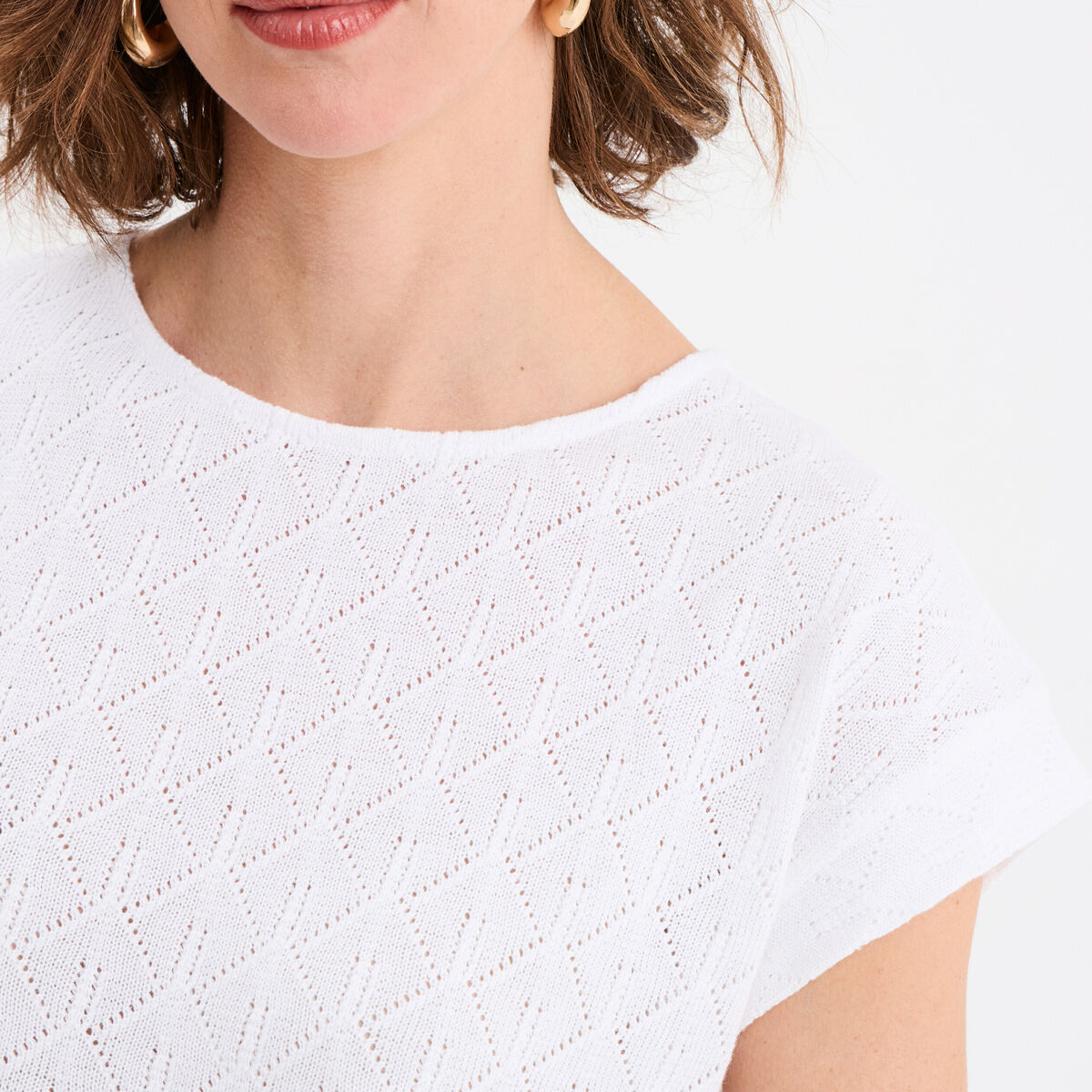 T-shirt ajour&eacute; manches courtes blanc femme