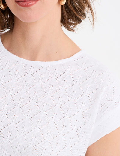 T-shirt ajour&eacute; manches courtes blanc femme