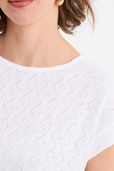 T-shirt ajour&eacute; manches courtes blanc femme