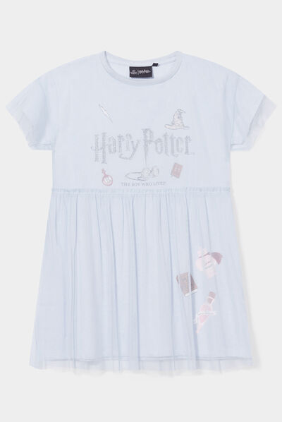 Robe tulle courte évasée Harry Potter bleu gris fille