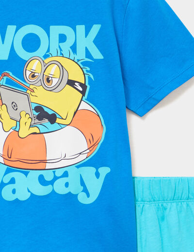 Ensemble pyjama short coton Minion bleu gar&ccedil;on