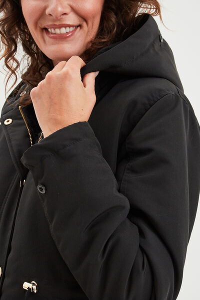 Parka fourrure capuche et poignets noir femme