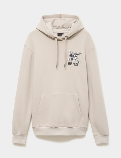 Sweat hoodie molleton 1 poche One Piece gris clair homme