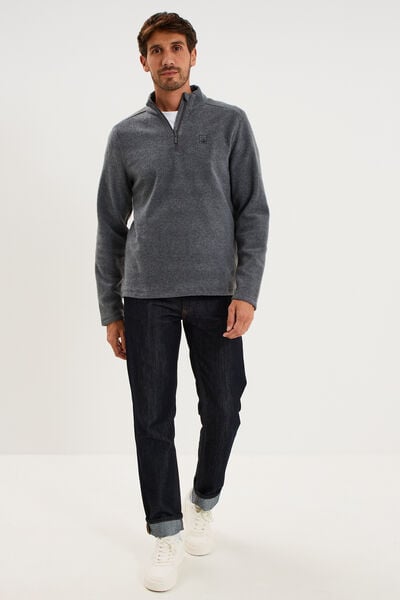 Sweat polaire col camionneur gris argent homme