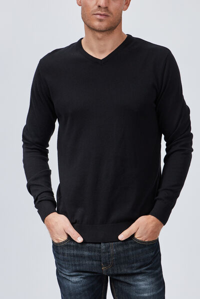 Pull avec col en V noir homme