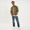 Blouson col biker en su&eacute;dine zipp&eacute; vert kaki homme