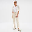 Gilet mi-long ajouré à franges blanc femme