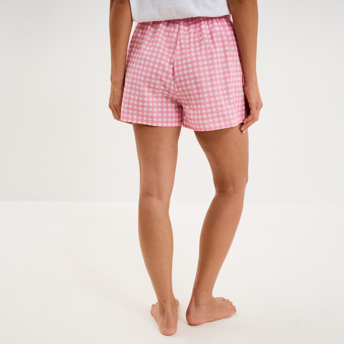 Short de pyjama taille &eacute;lastiqu&eacute;e coton blanc femme