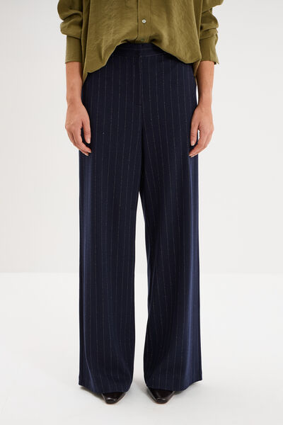 Pantalon large taille haute milano bleu marine femme