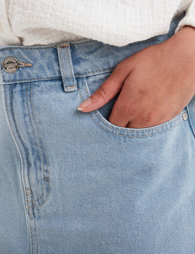Jupe midi fendue en jean coton denim triple stone femme