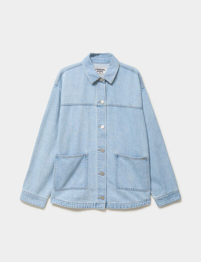 Veste surchemise oversize en jean coton denim triple stone femme