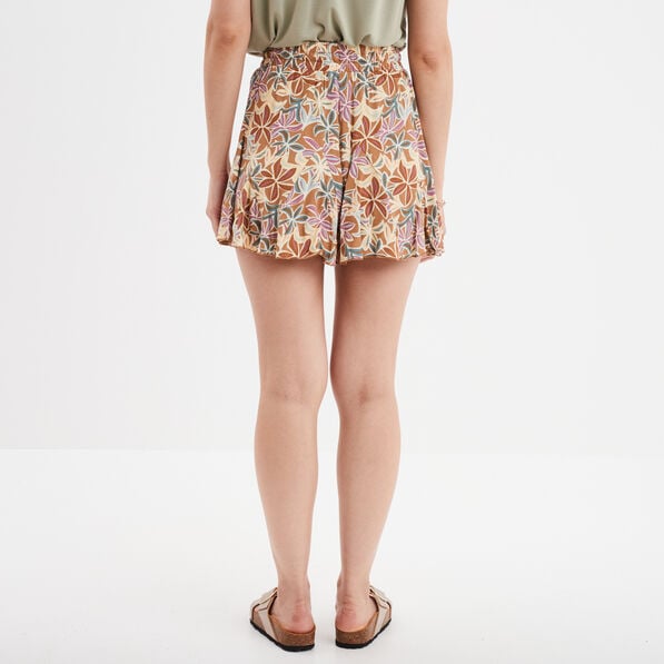 short volante fluide taille elastiquee camel femme Short volanté fluide taille élastiquée camel femme