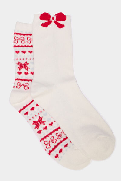 Lot 2 paires chaussettes de No&euml;l rouge femme