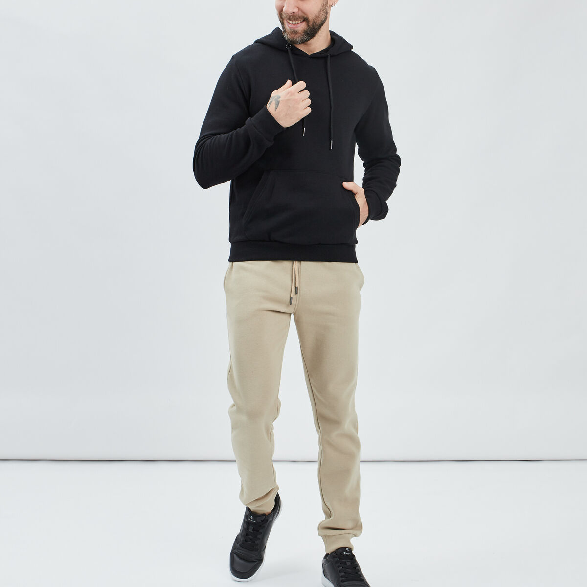 Sweat molleton &agrave; capuche hoodie noir homme