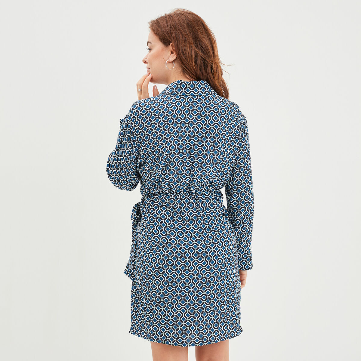 Robe col cache-coeur avec noeud bleu foncé femme