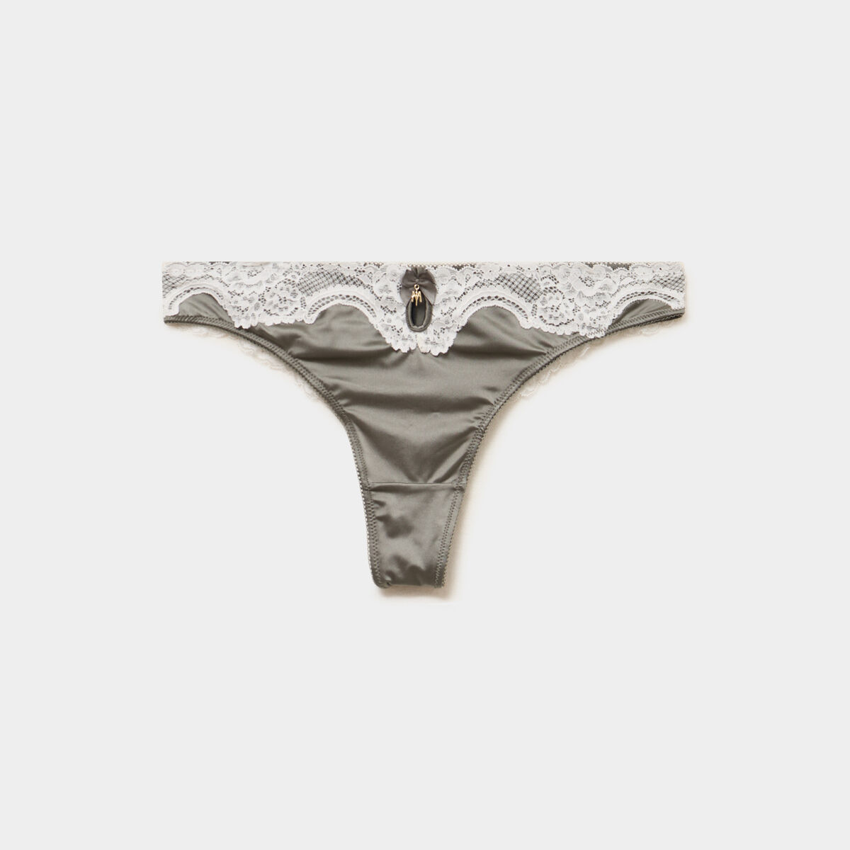 Tanga micro dentelle vert kaki femme