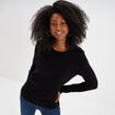 Pull col rond boutons aux poignets noir femme