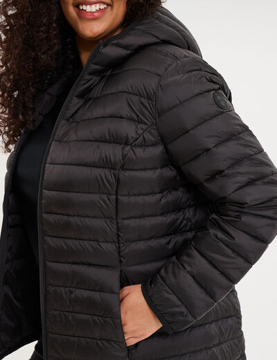Doudoune d&eacute;perlante l&eacute;g&egrave;re &agrave; capuche noir femme grande taille