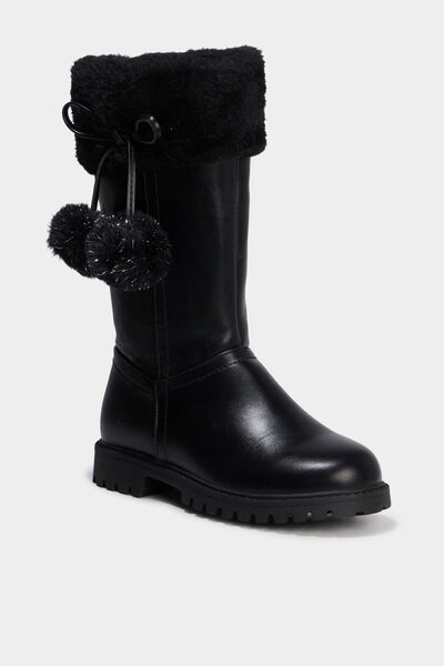 Bottes fourr&eacute;es &agrave; pompons noir fille