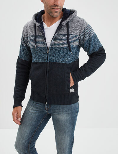 Gilet zippé doublé à capuche bleu marine homme