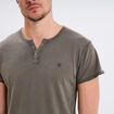 T-shirt col tunisien manches courte vert kaki homme