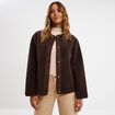 Veste effet polaire boutonn&eacute;e col rond marron fonc&eacute; femme