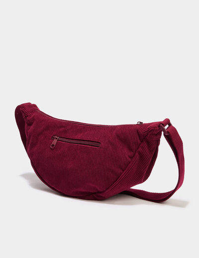 Sac banane effet velours c&ocirc;tel&eacute; bordeaux femme