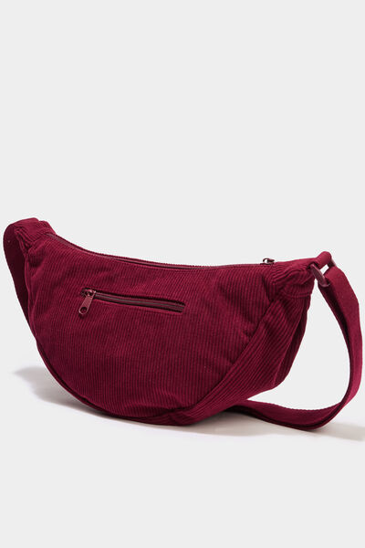 Sac banane effet velours c&ocirc;tel&eacute; bordeaux femme