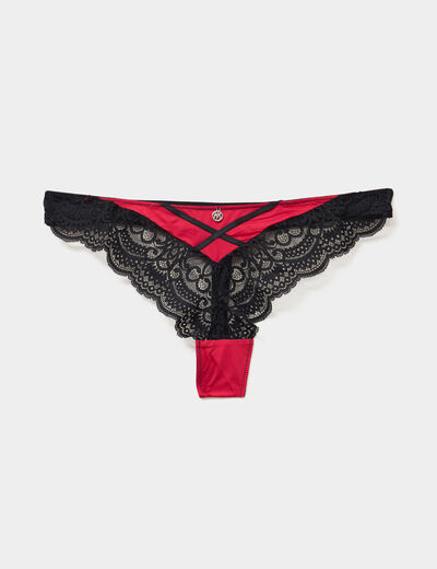 String avec micro dentelle rouge femme