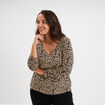 T-shirt col en V manches longues coton beige femme grande taille