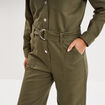 Combinaison pantalon ceintur&eacute;e coton vert kaki femme
