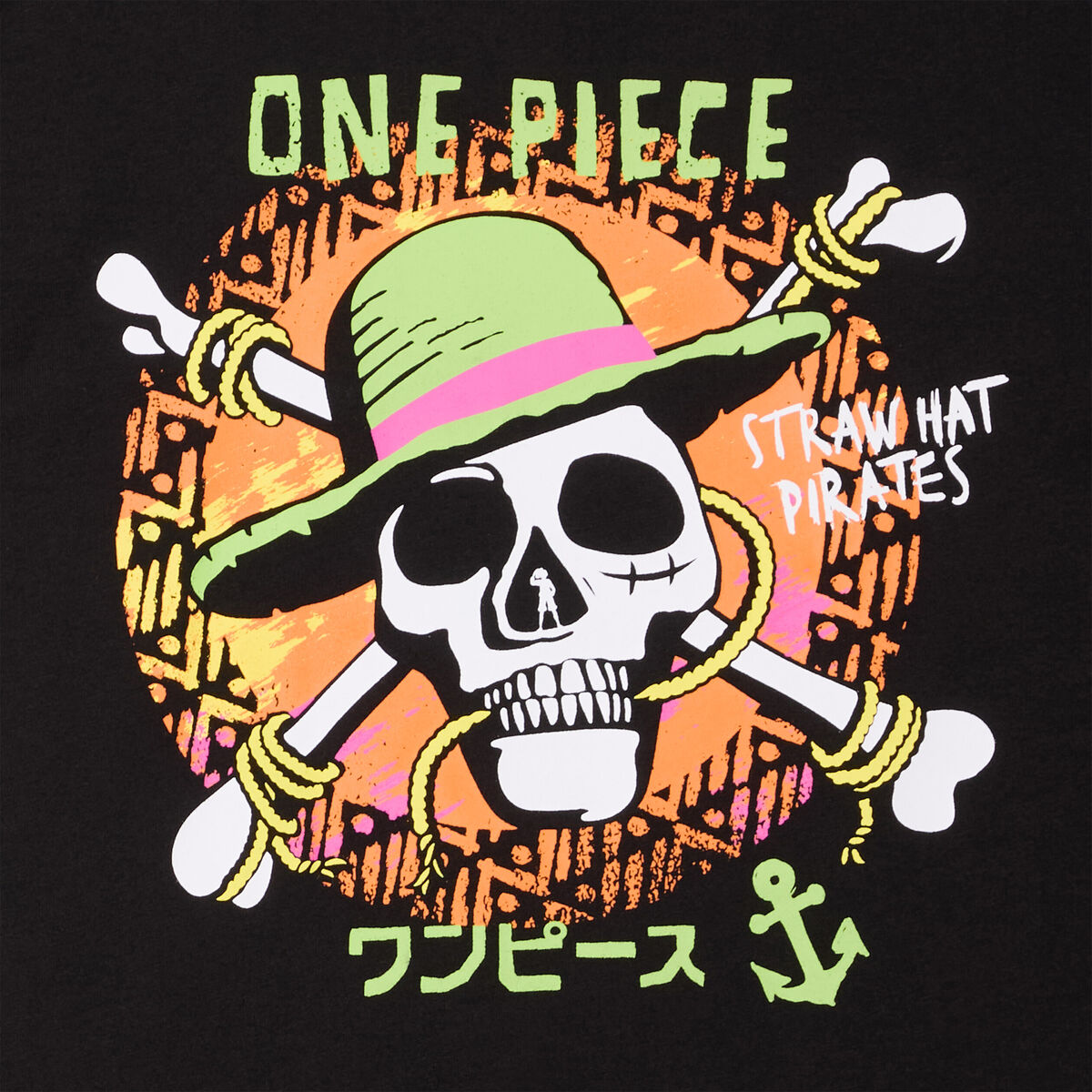 T-shirt manches courtes coton One Piece noir gar&ccedil;on