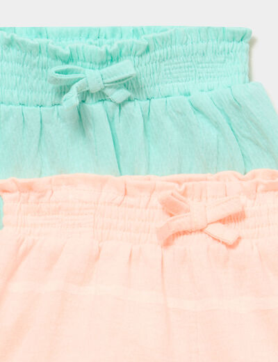 Lot 2 shorts tailles &eacute;lastiqu&eacute;es orange fluo b&eacute;b&eacute; fille