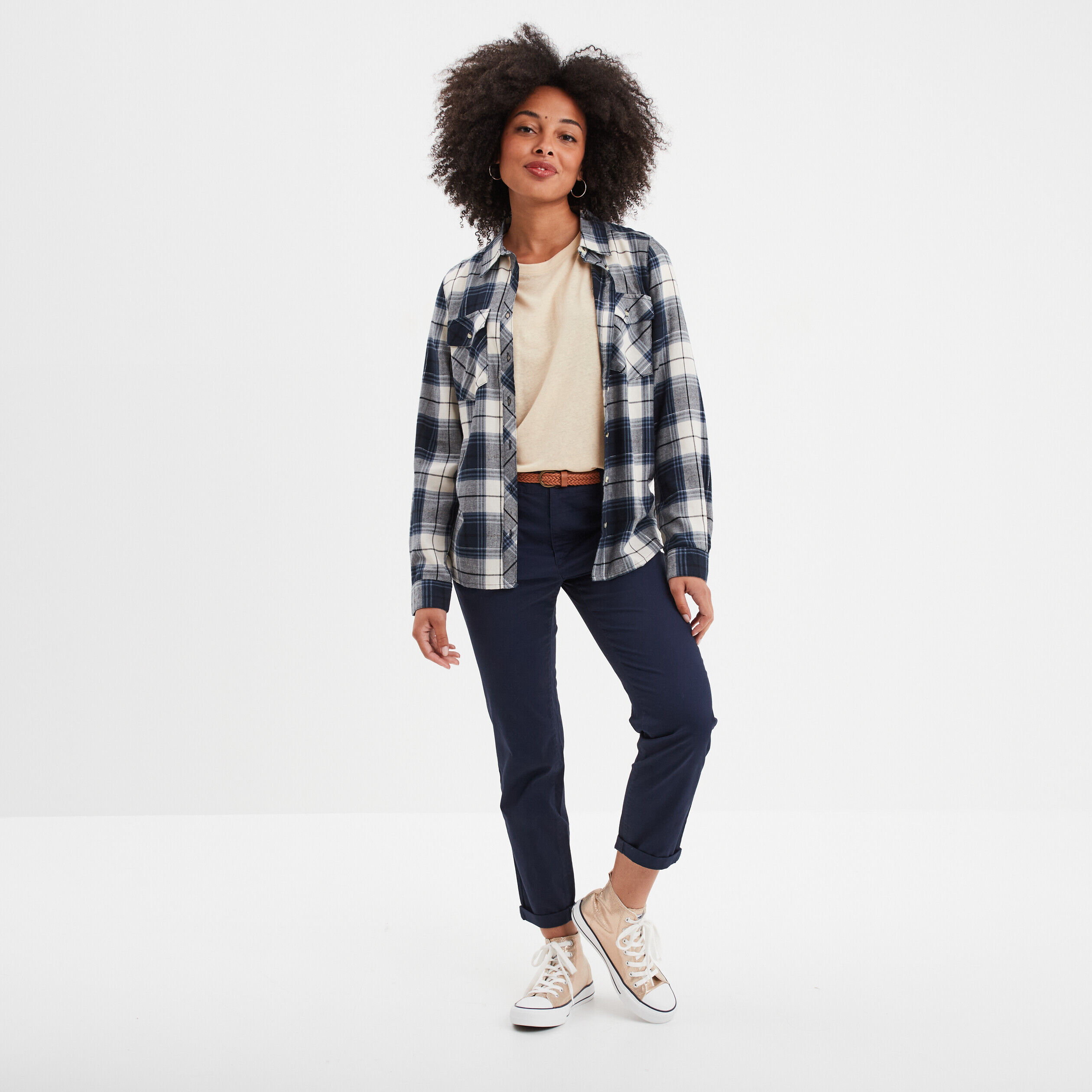 Pantalon chino bleu marine femme best sale